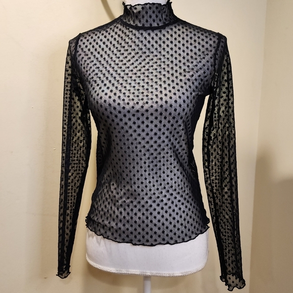 Ambience black long Sleeves dot mesh elegant top size S - Picture 1 of 9